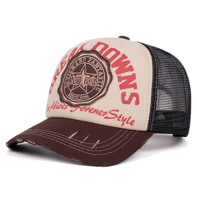 Neue Mode Hip Hop Mütze Pentagramm Nr. 68 Bestickte Baseballkappe Outdoor Freizeit Sonnenschutz Skateboardmütze Unisex Netzmütze beige