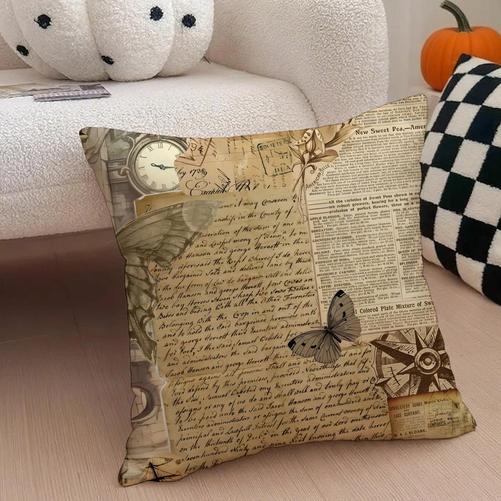 Vintage Newspaper Pillow Retro Personality Cushion Cover Throw Pillow Cover Hidden Button Durable Polyester Chair Cushion