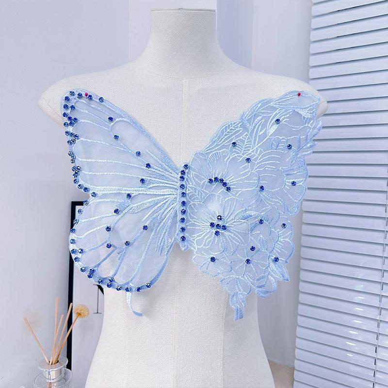 32cm Großer Stick-Organza-Schmetterling Kleideraufnäher Reparaturstoff Spitze Accessoires Damenbekleidung Nähanhänger Schmetterling