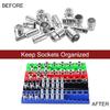 HARFINGTON Magnetic Socket Organizer 1/4" Drive Metric Socket Holder Tray Socket Storage Rack Holds 26 Standard and Deep Size Sockets, Blue