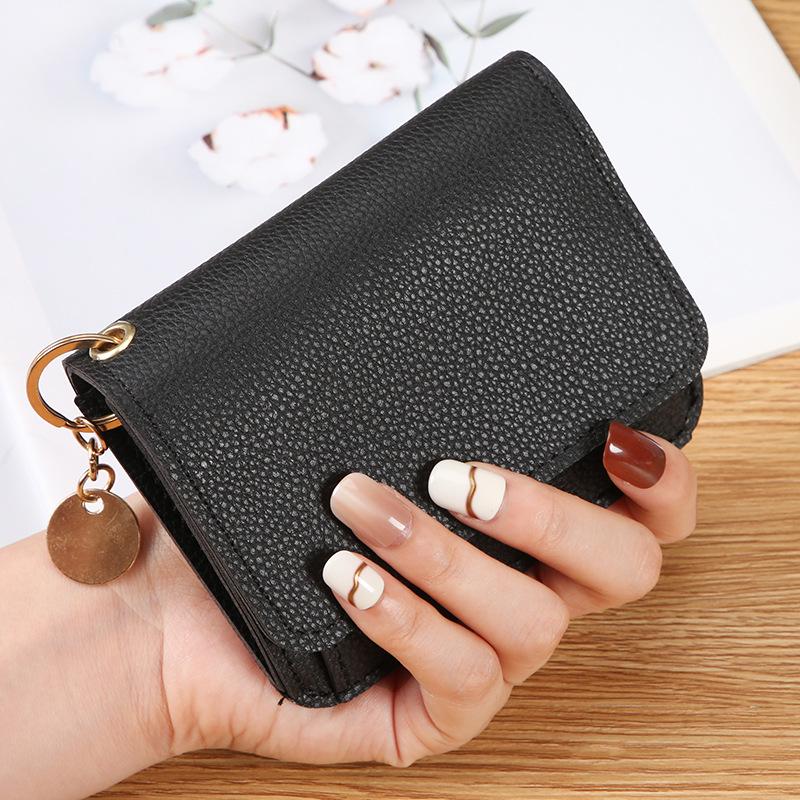 Korean Style Women's Solid Color Multi-Card Wallet with Zipper Coin Compartment.