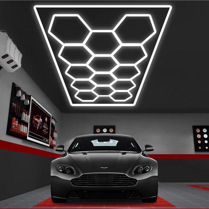 Hexagonal Waterproof LED Honeycomb Lamp for Gyms, Barbershops, and Car Washes.