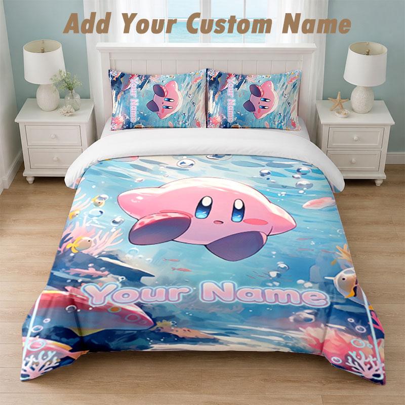 Bedding Set 1 Duvet Cover 2 Pillowcases Kirby Print Soft Bed Linen Bedroom Decor