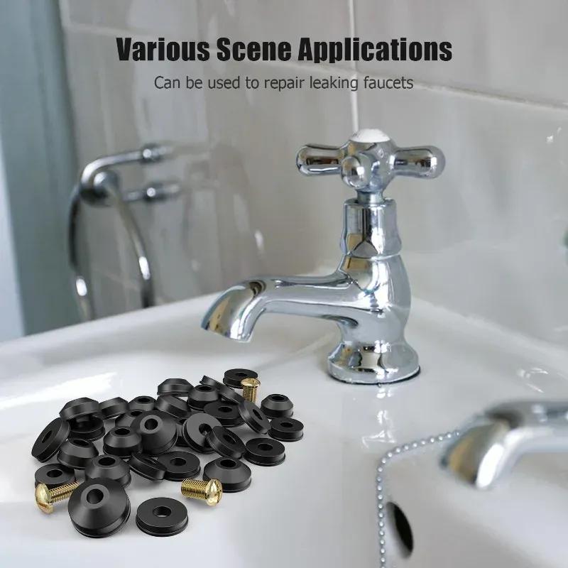 48PCS Plumbing Faucet Seal Washer O-ring Rubber Faucet Washer Assortment with Screws Flat Beveled for Repairing Faucet Leak