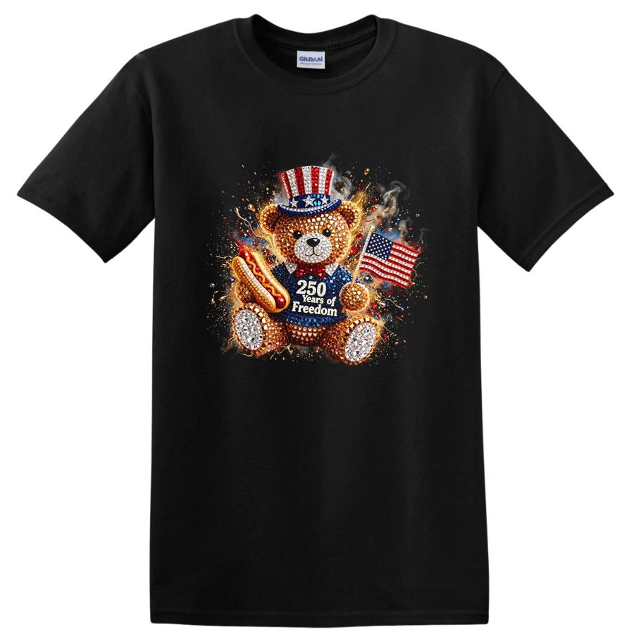 250 Years of Freedom Bear T Shirt Uncle Sam Hot Dog Fourth of July Tee XXXXL