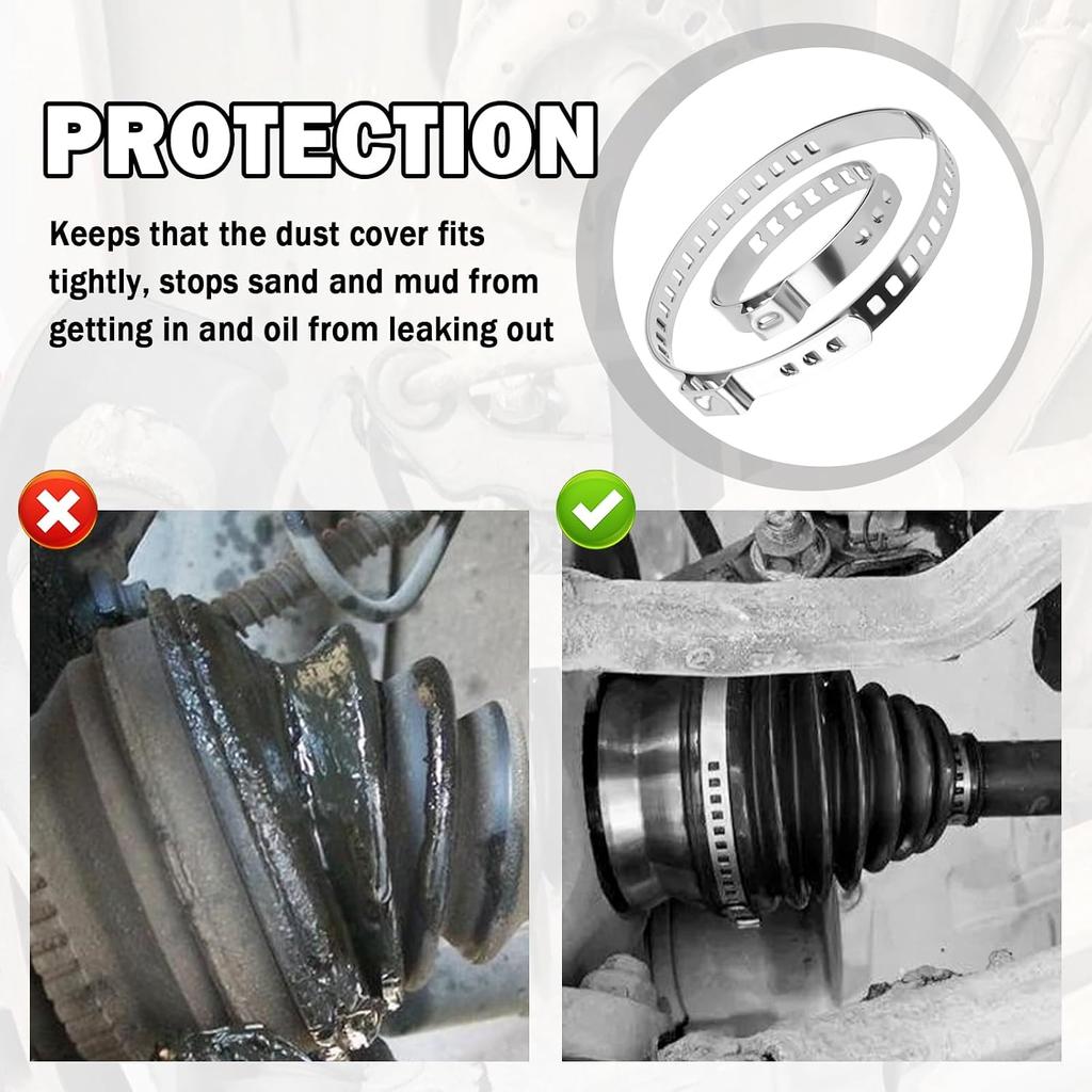 10PCS CV Boot Clamps Tool Kit Stainless Steel,Adjustable CV Axle Boot Clamp with Small & Large Hose Clamp,Universal Rack and Pinion Boots Clamps for