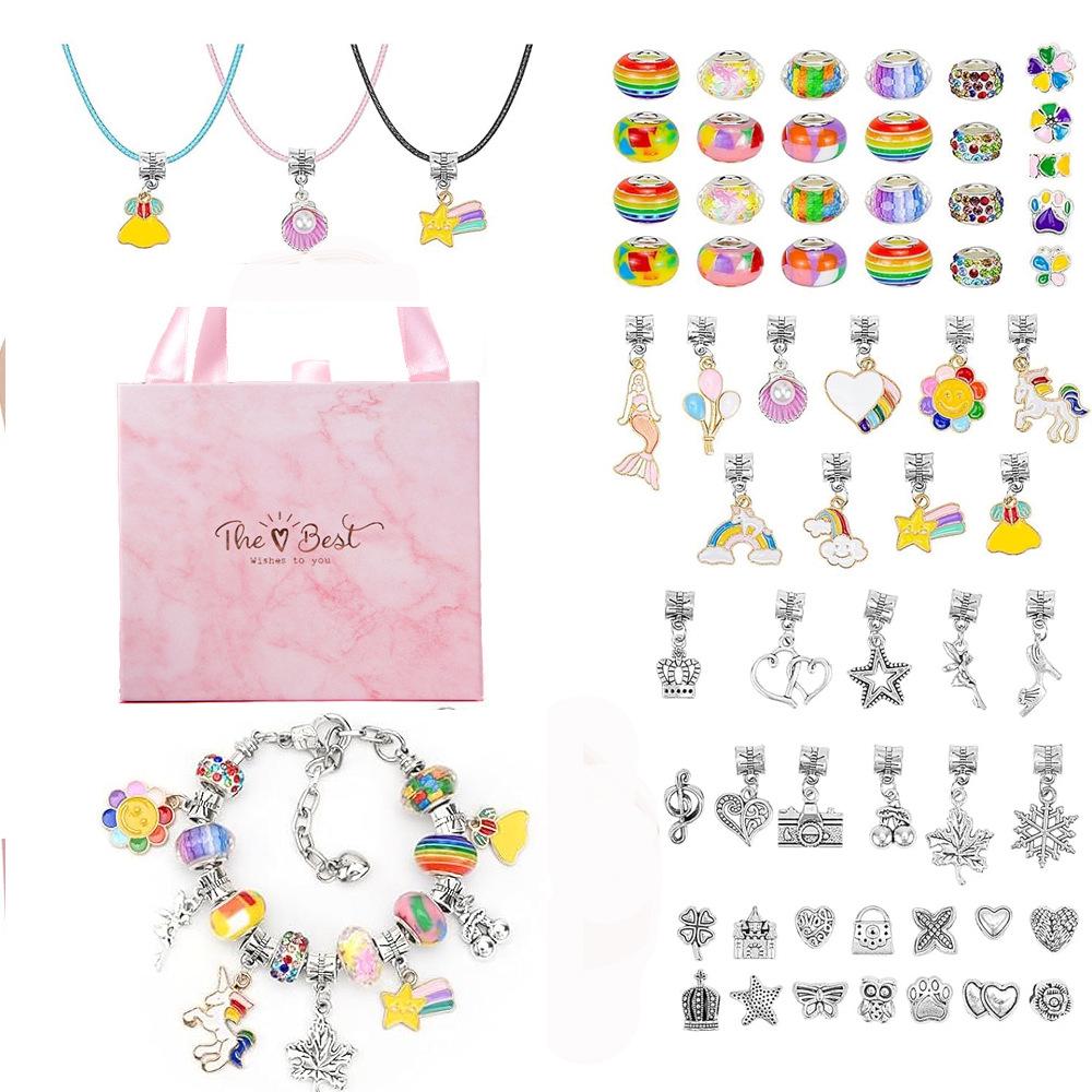 66-Piece DIY Rainbow Unicorn Beaded Bracelet & Necklace Set - Perfect Birthday Gift Box