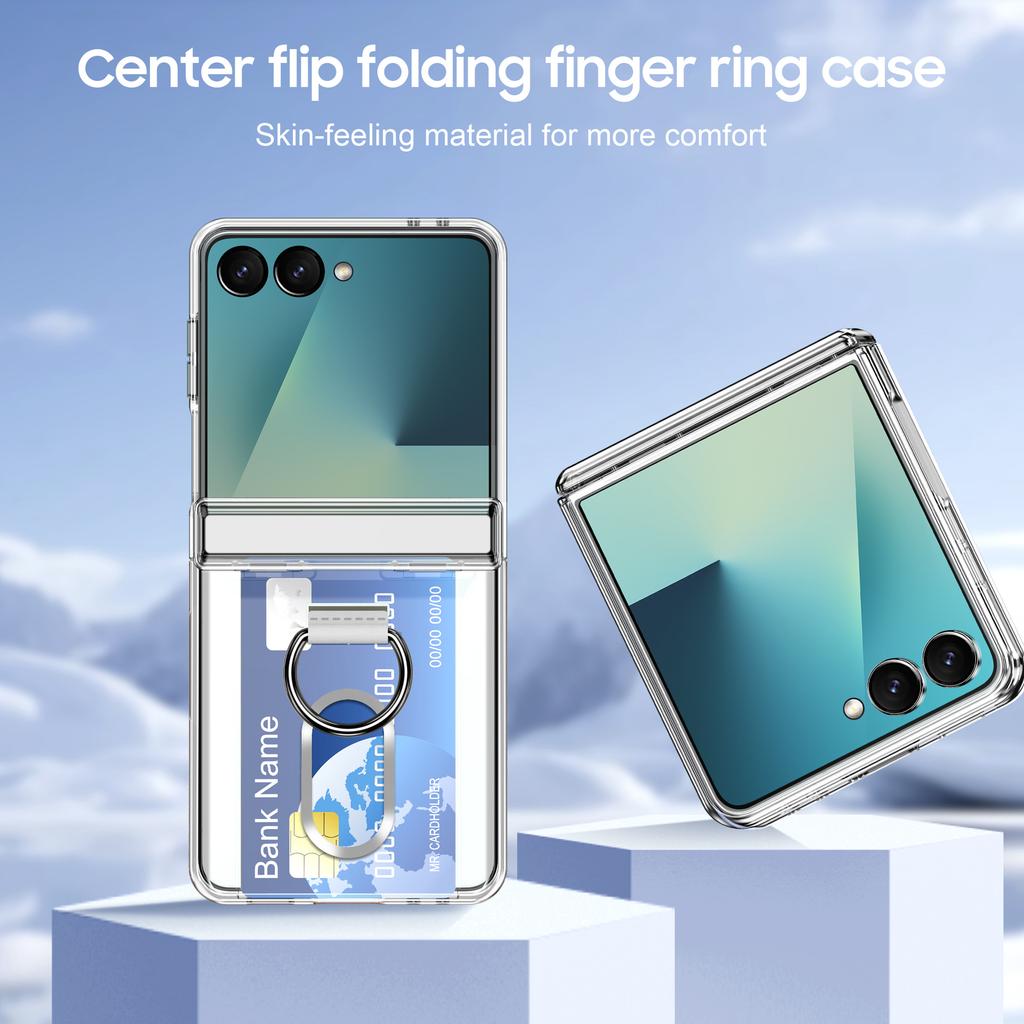 Suitable for Samsung ZFlip 20% Off Foldable Phone Case Flip7 with Ring Stand, Card Slot, Protective Cover, Matte Transparent 6