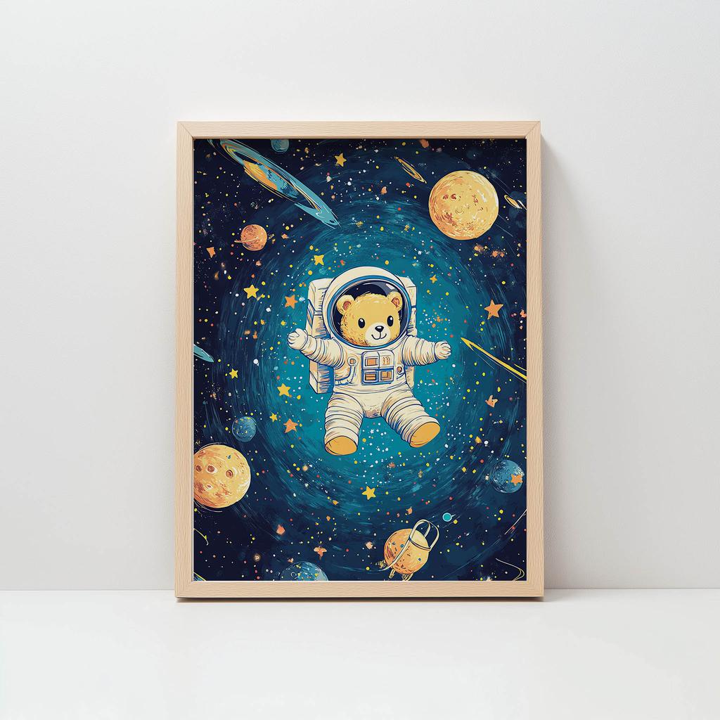 Poster Kosmischer Bär Astronaut Poster Kosmischer Bär Astronaut, 30X40 Cm, Rahmen Holz Helle Eiche, Papier Matt 230 Gsm