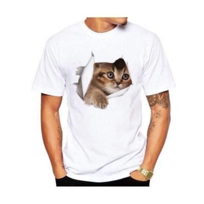Nový módní trend Pánské tričko 3D potisk kočky Bílé krátký rukáv Denní ležérní Žolík Kulatý výstřih Pulovr
