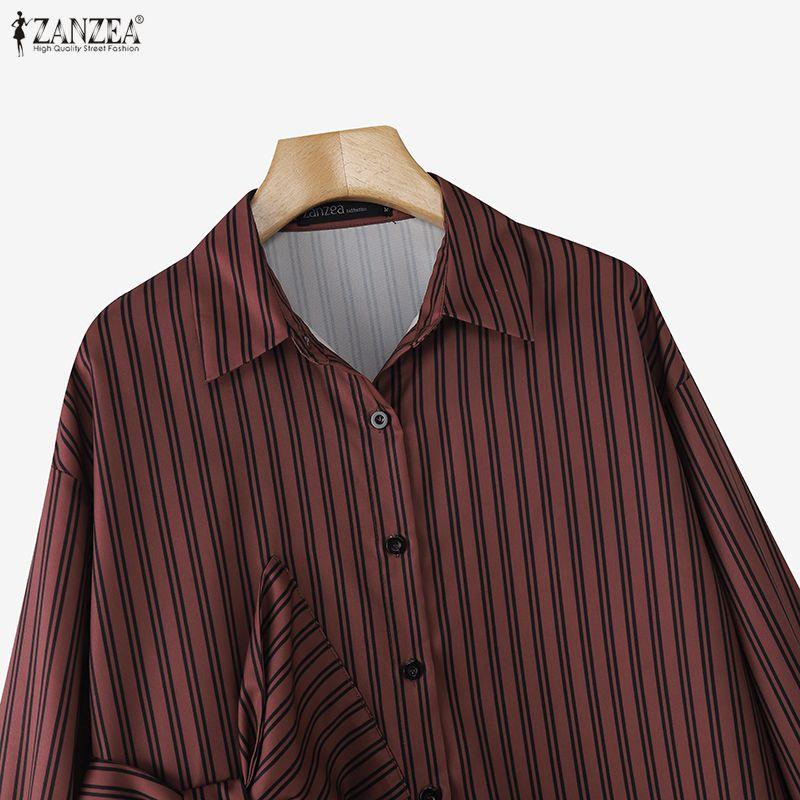 ZANZEA Women Turn Down Collar Casual Long Sleeve Stripe Blouse