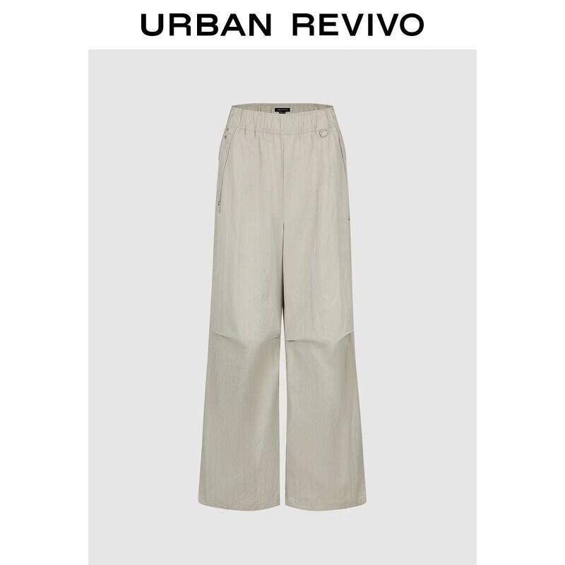 UR2026 Women s Pleated Elastic Waist Cargo Wide-Leg Pants S