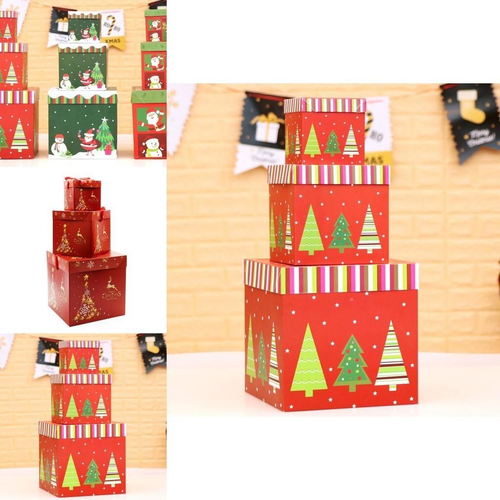Premium Large 3pcs Christmas Gift Box With Lid  Ribbon Xmas Present Square Box