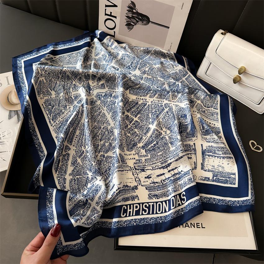 New Literary Fashionable Bandana Simulation Silk 7070cm Temperament Square Scarves Women SpringSummer Soft Satin Scarf