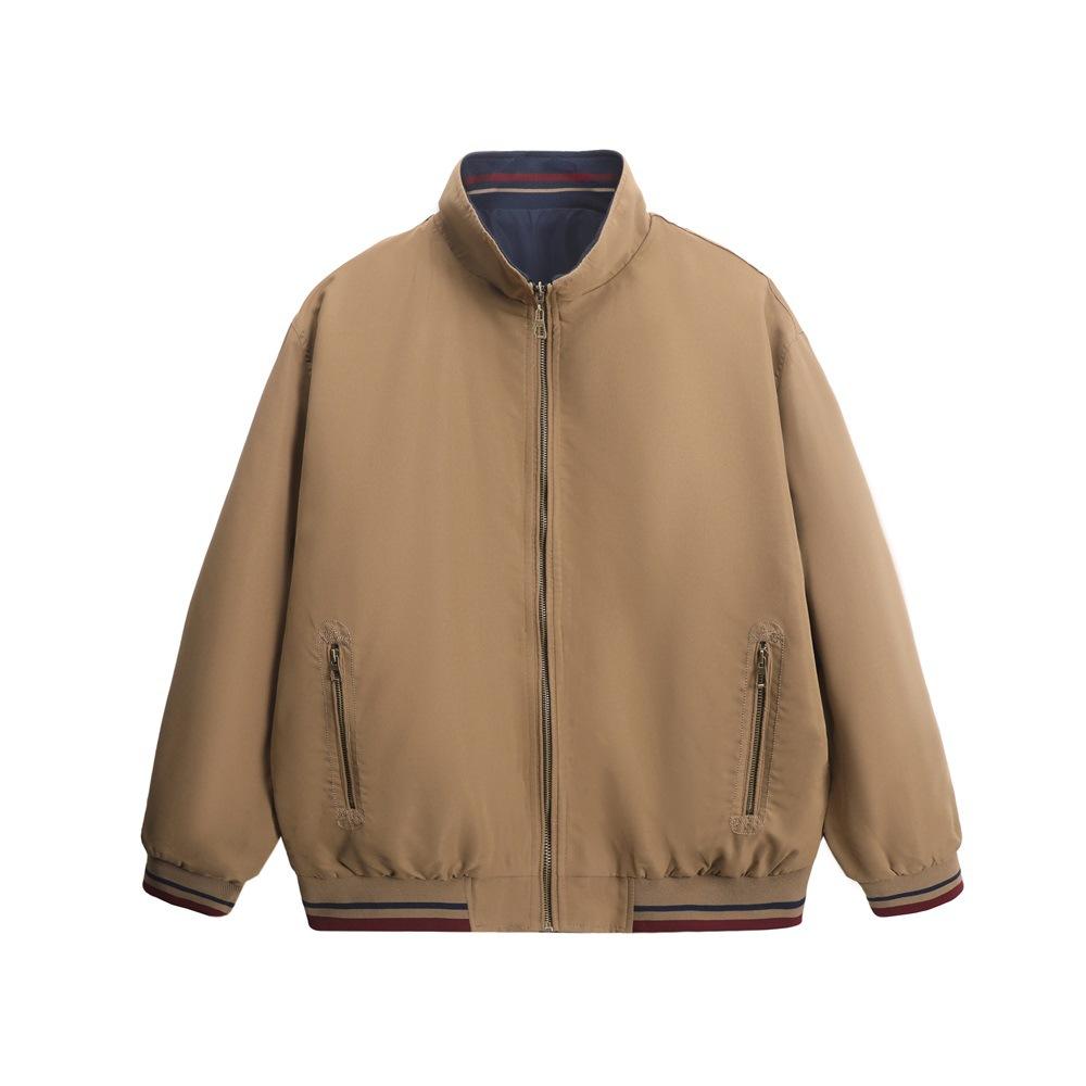 Autumn Vintage Stand Up Collar Jacket for Men, Loose and Casual, Double-sided Zipper Cardigan Jacket, Solid Color