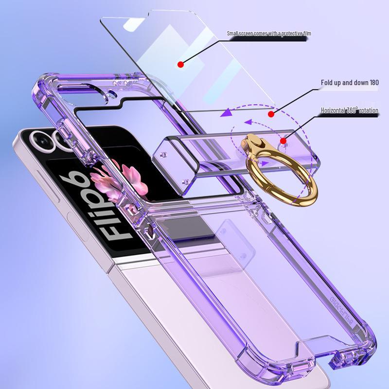 Samsung ZFlip6 Clear Case with Airbag Ring & Hinge Protection - Unisex and Fashionable Anti-Fall Design