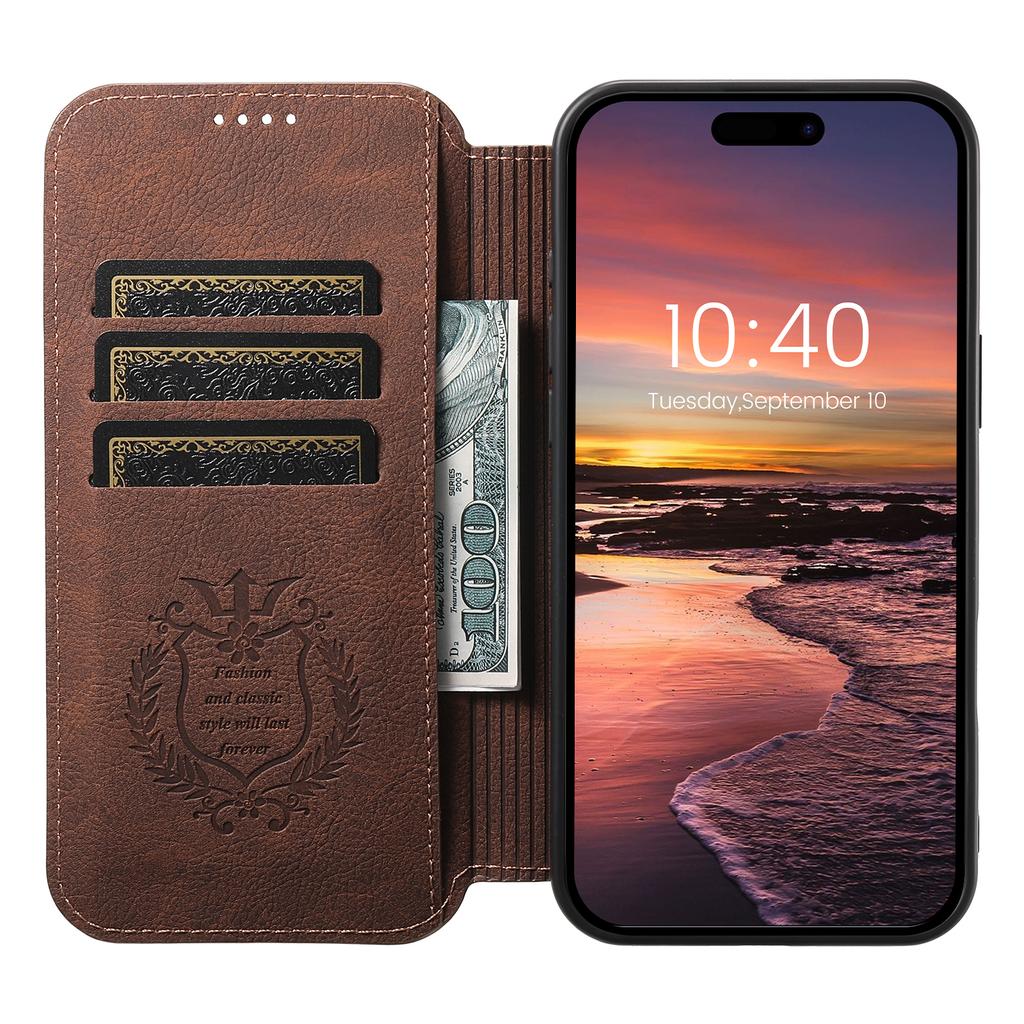 SUTENI J06 For iPhone 16 Pro Case Litchi Texture Leather Wallet Phone Shell Compatible with MagSafe