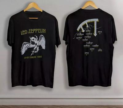 Vintage 1980 Led Zeppelin Over Europe Tour Last Concert Rock T-shirt, Size S-4XL