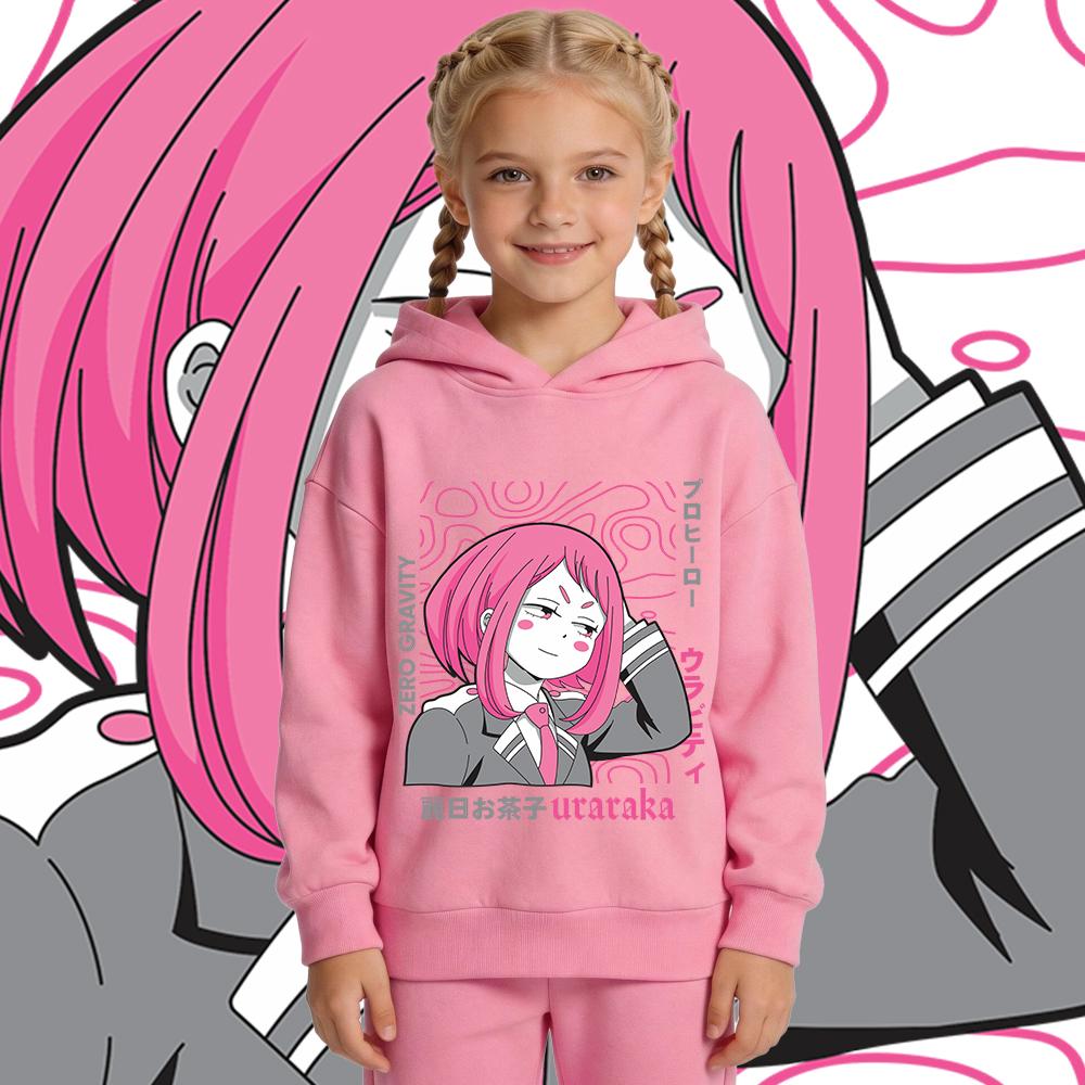My Hero Academia Uraraka Anime Print Boys Girls Kids Fleece Hoodie Pullover Fall Winter Warm Sweatshirt Soft Casual Clothes