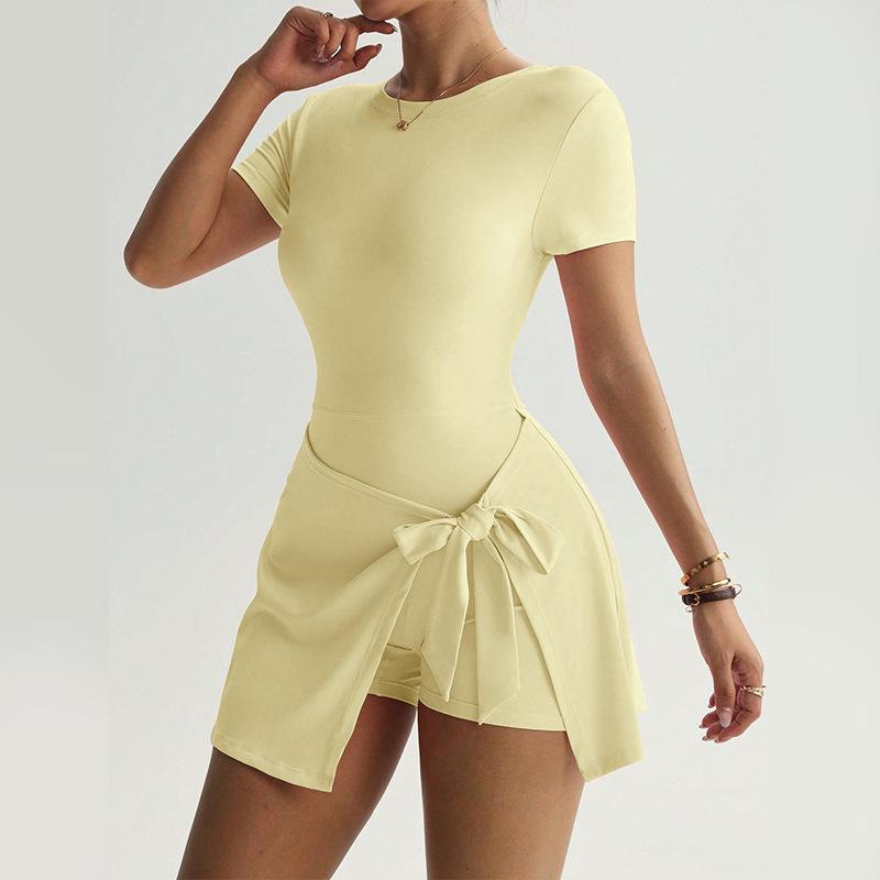 Casual Yoga One-Piece Short Skirt Tight Back Fake Two Pieces Outdoor Fitness Anti-Light Sports Tennis Skirt Women