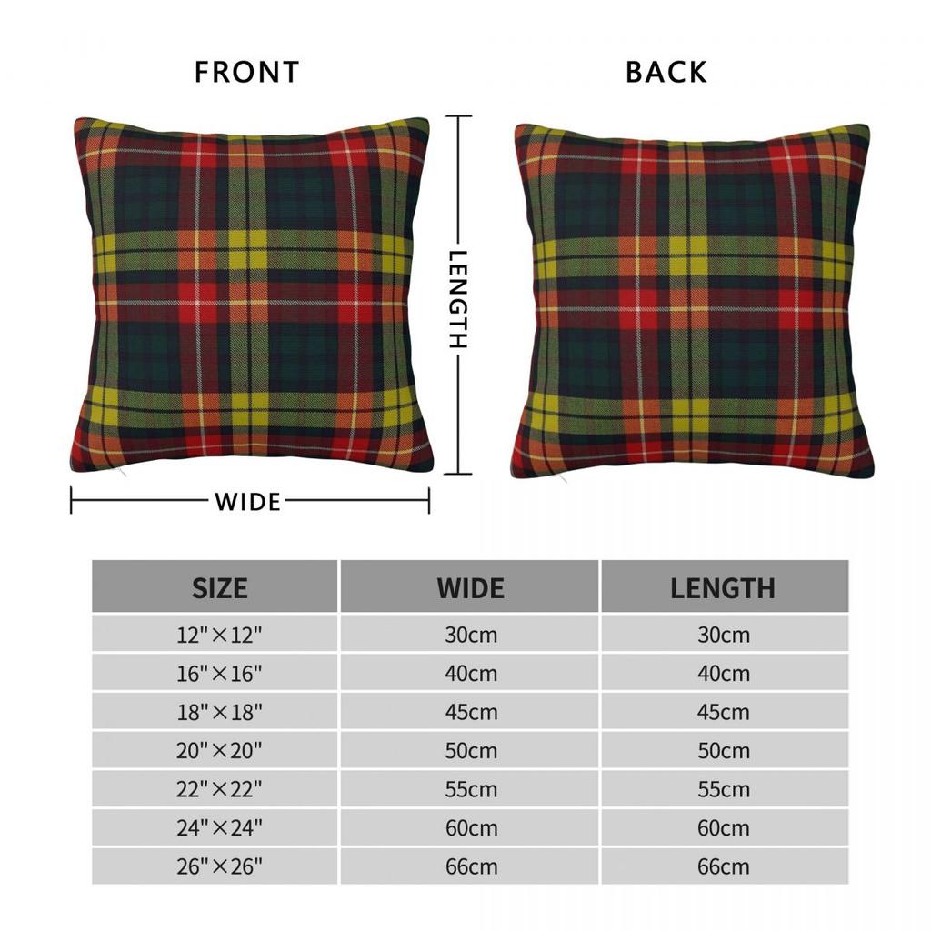 Buchanan Scottish Tartan Square Pillowcase Polyester Linen Velvet Pattern Zip Decorative Pillow Case Room Cushion Cover