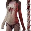 Halloween Bloody Print Shirt Women's Long Sleeve Round Neck Top Funny Horror Pattern Loose Casual Autumn Shirt