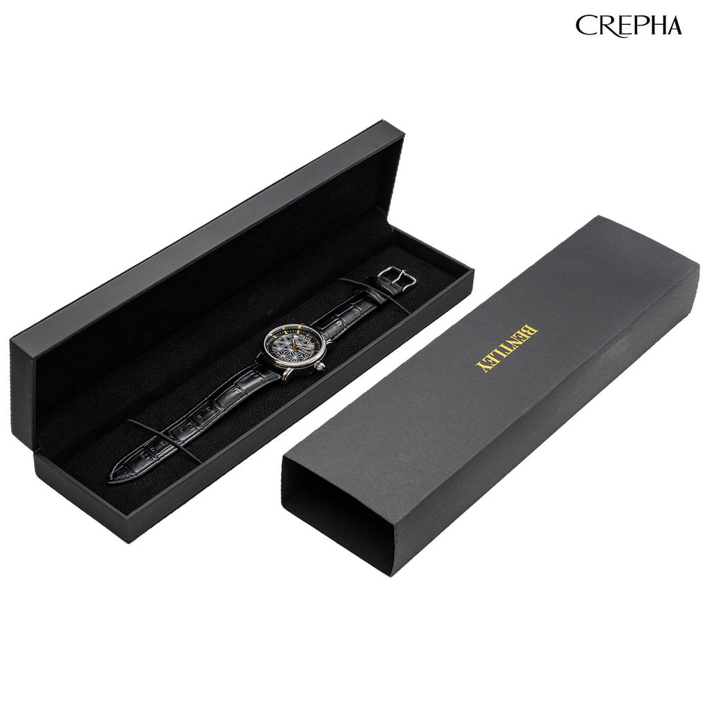 [Clefer] Ceas analogic bărbătesc cu curea din piele, mecanic, cu înfășurare manuală Bentley argintiu BT-AM309-SV negru