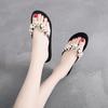 Women's Summer Pearl & Rhinestone Flat Heel Toe Cover Slippers
