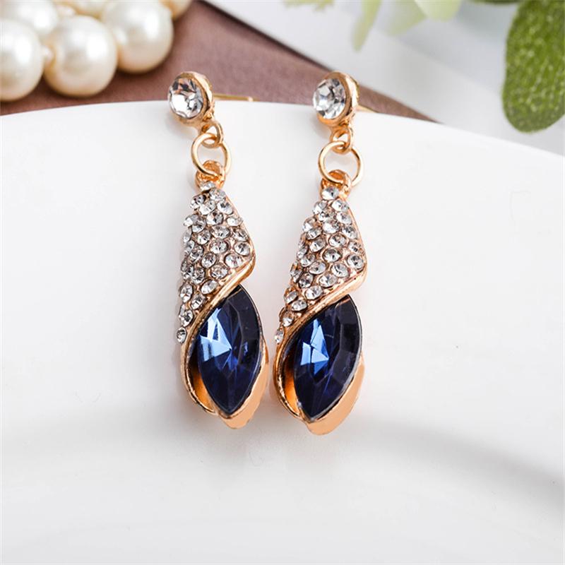 Fashion Jewelry Ladies Blue White Water Drop Shaped Crystal  Zircon Metal Dangle Earring for Women Party Jewelry
