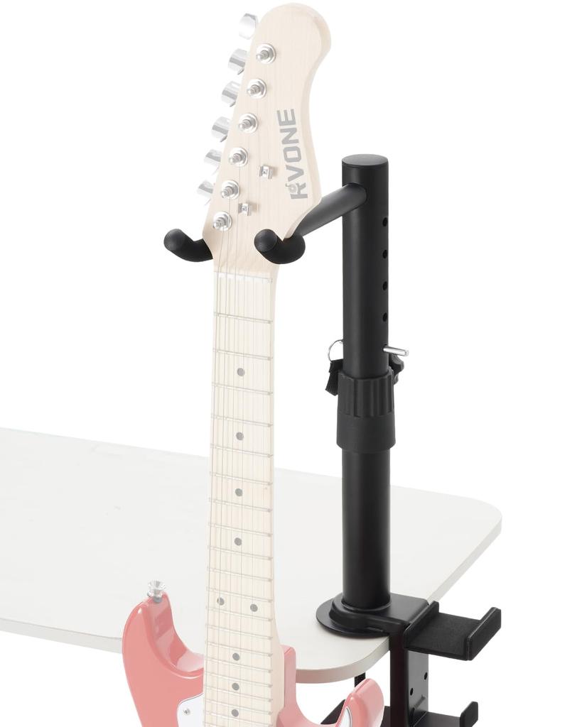 RVONE Guitar Desk Stand Height Adjustable Fits Electric Acoustic and Basses Metal Hanger RGS-04 Clamp-type, 360° Rotation, Guitars, Guitars,