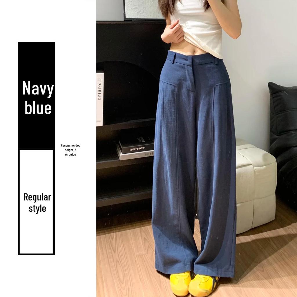 Korean Old Money Style Women's Wide-Leg Cotton Linen Pants, High-Waisted Straight Casual for Spring/Summer 2026.