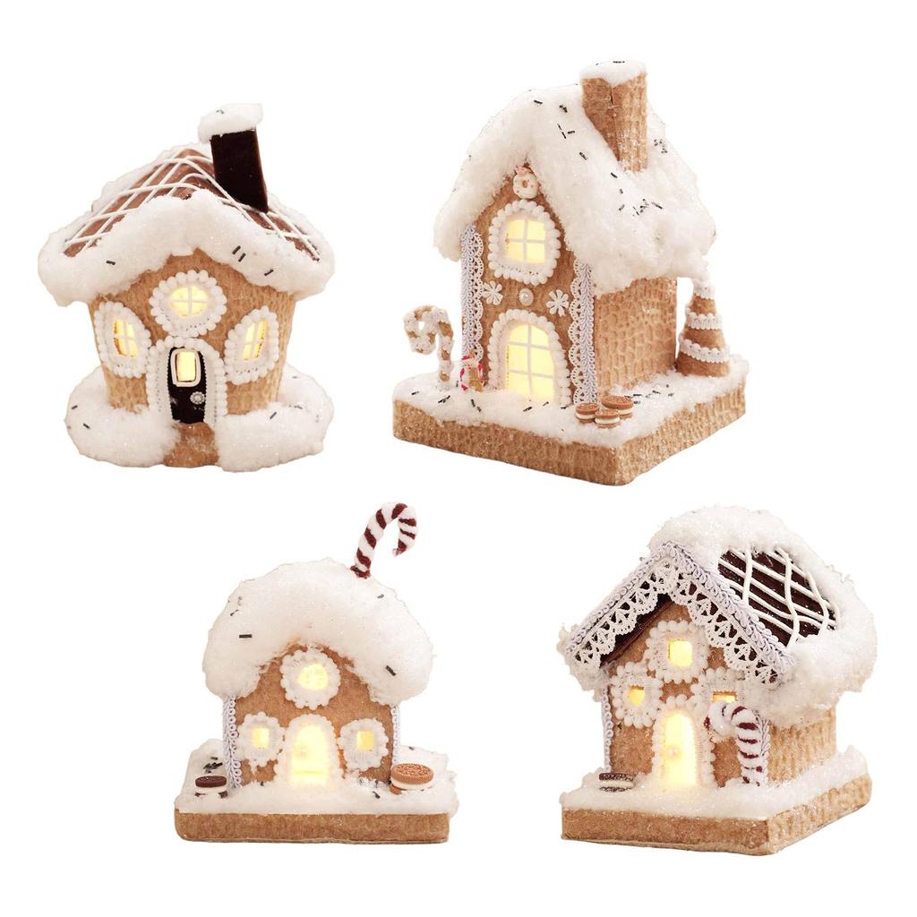 Lighted Gingerbread Christmas Village House with LED Lights Foam Fabric Table Centerpiece Ornament for Holiday Home Decorations