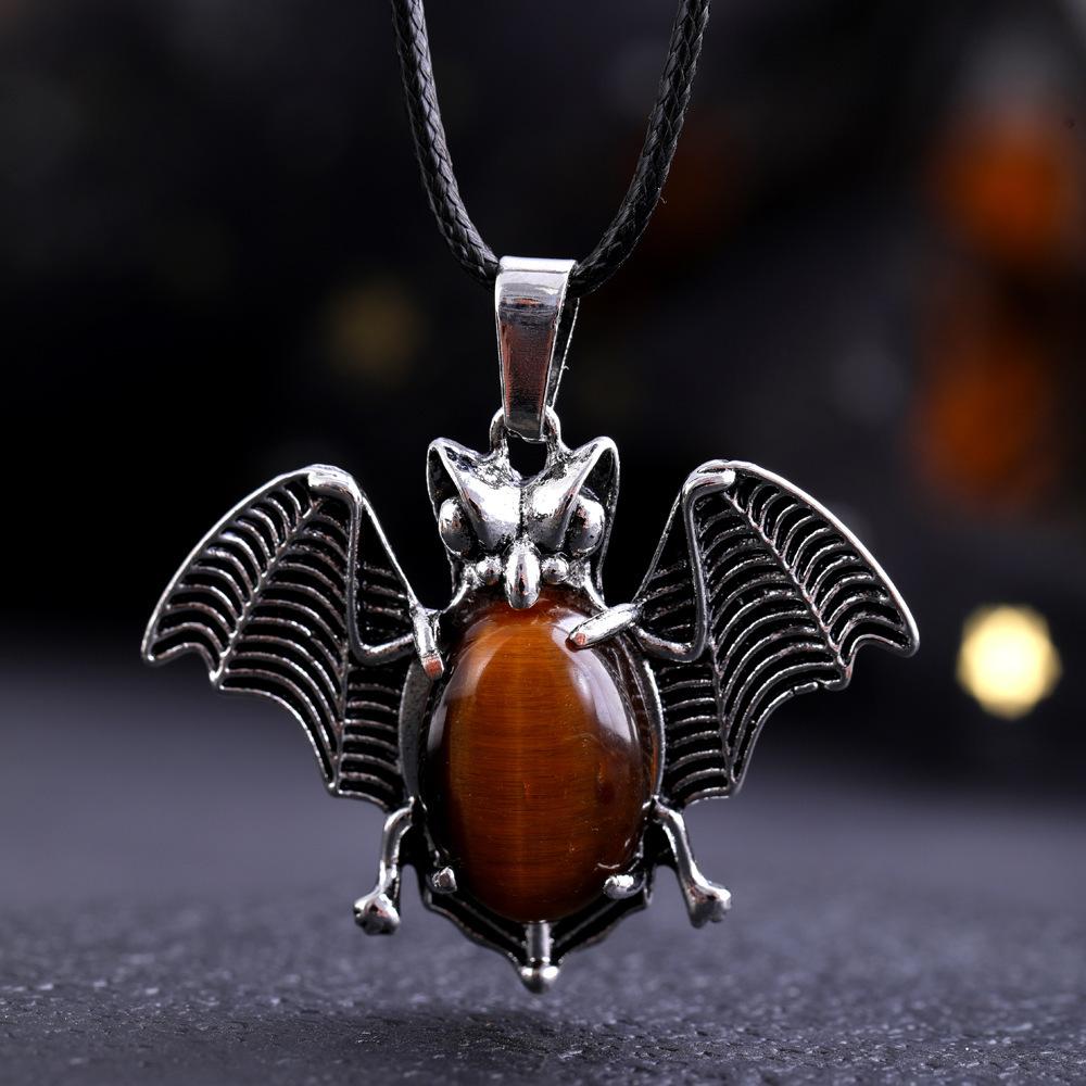Halloween Crystal Stone Bat Vintage Pendant For Women Necklace Natural Amethyst Rose Quartz Lapis Lazuli Pendant Jewelry Making