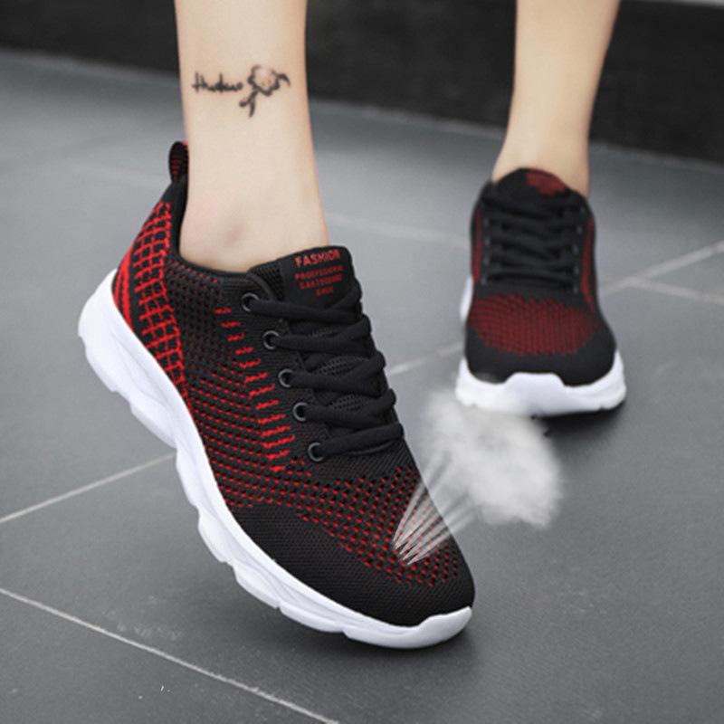 Jinjiang Women's Shoes Spring and Summer Mesh Breathable Sports Shoes Lightweight Student Running Shoes Women's Black Casual Travel Shoes