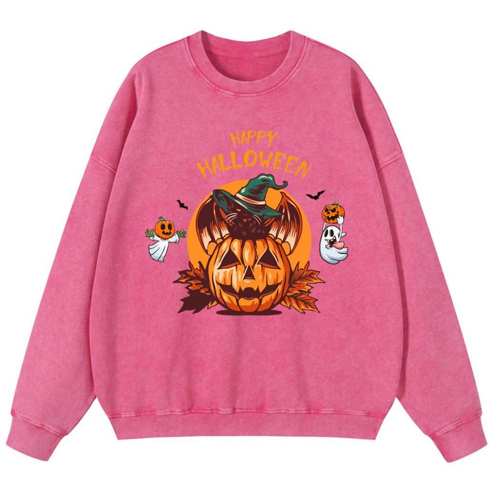 Happy Halloween Woman Vintage Washed Cotton Sweatshirt Street Oversize Thin style Hoodies Hip Hop