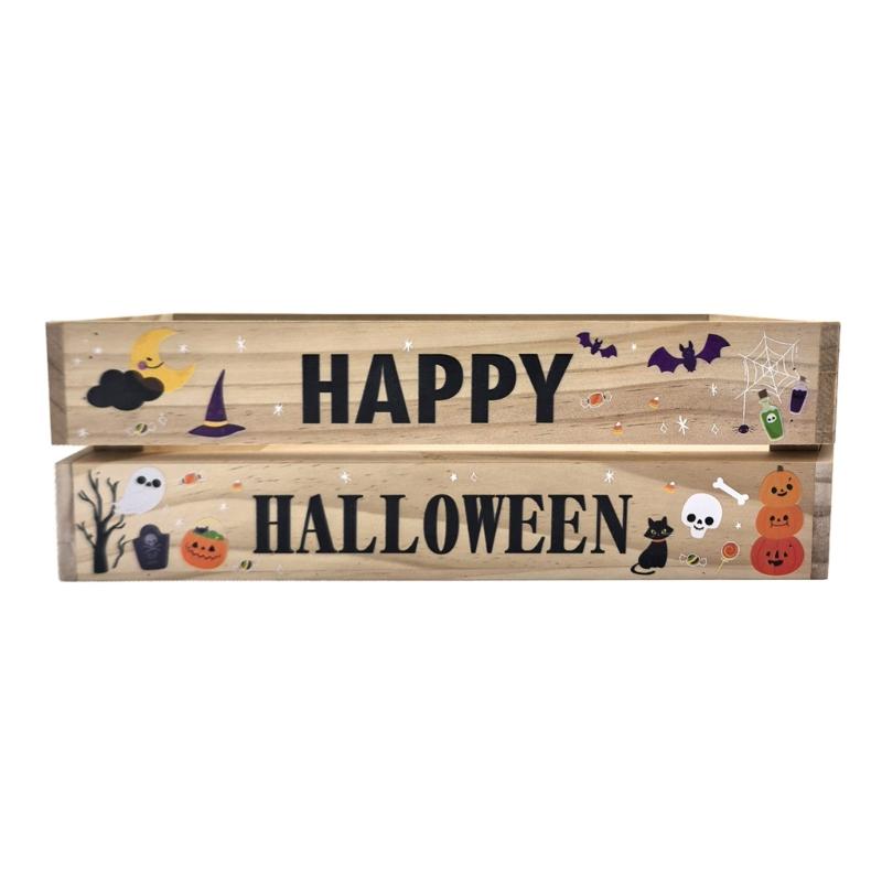 Natural Wood Candy Storage Box for Halloween Parties Durable Handcrafted Home Organization