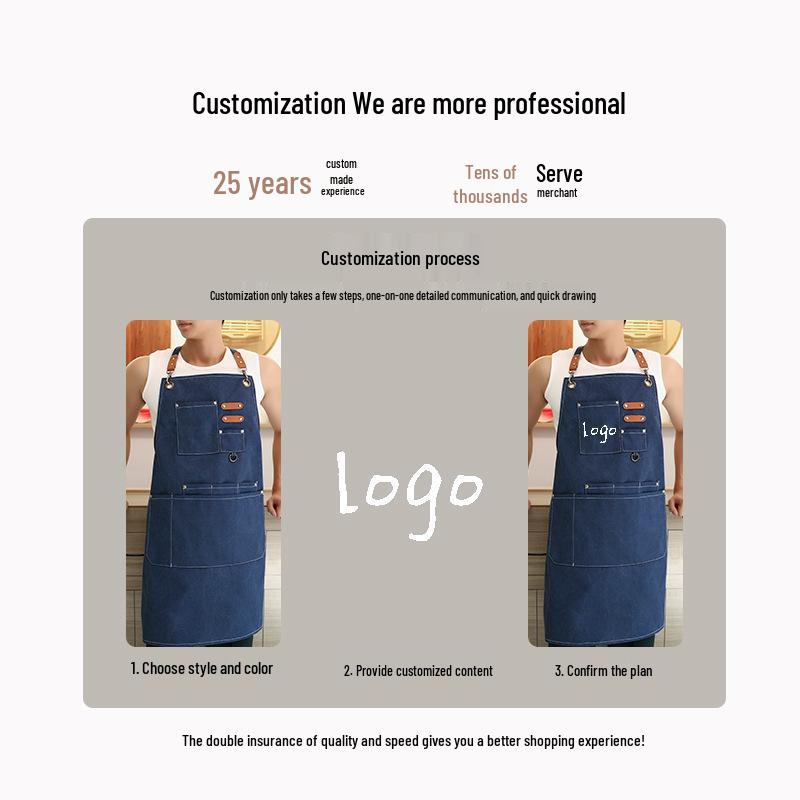 Waterproof Oil-Resistant Canvas Apron for Kitchen and Coffee Shop - Durable, Dirt-Resistant, Plain Color, Custom Logo Available