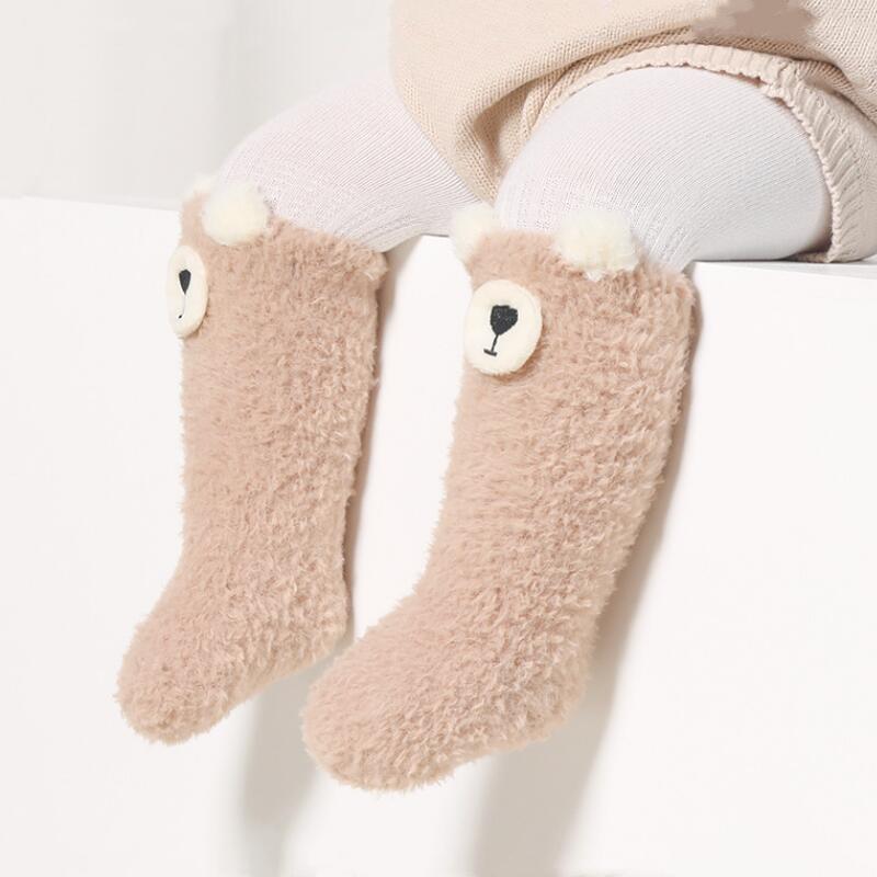 Cartoon Baby Coral Velvet Socks Cute Bear Children Warm Stockings 0-3year Kids Protection Stocking Infants Plush Long Socks