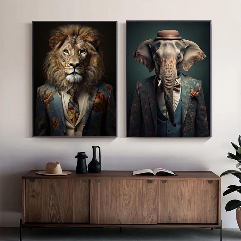 Plakat ze zwierzęciem w stylu Boho Lew Słoń Szympans Obrazy Nowoczesna Sztuka Ścienna Obrazy na Płótnie do Salonu Wystrój Domu