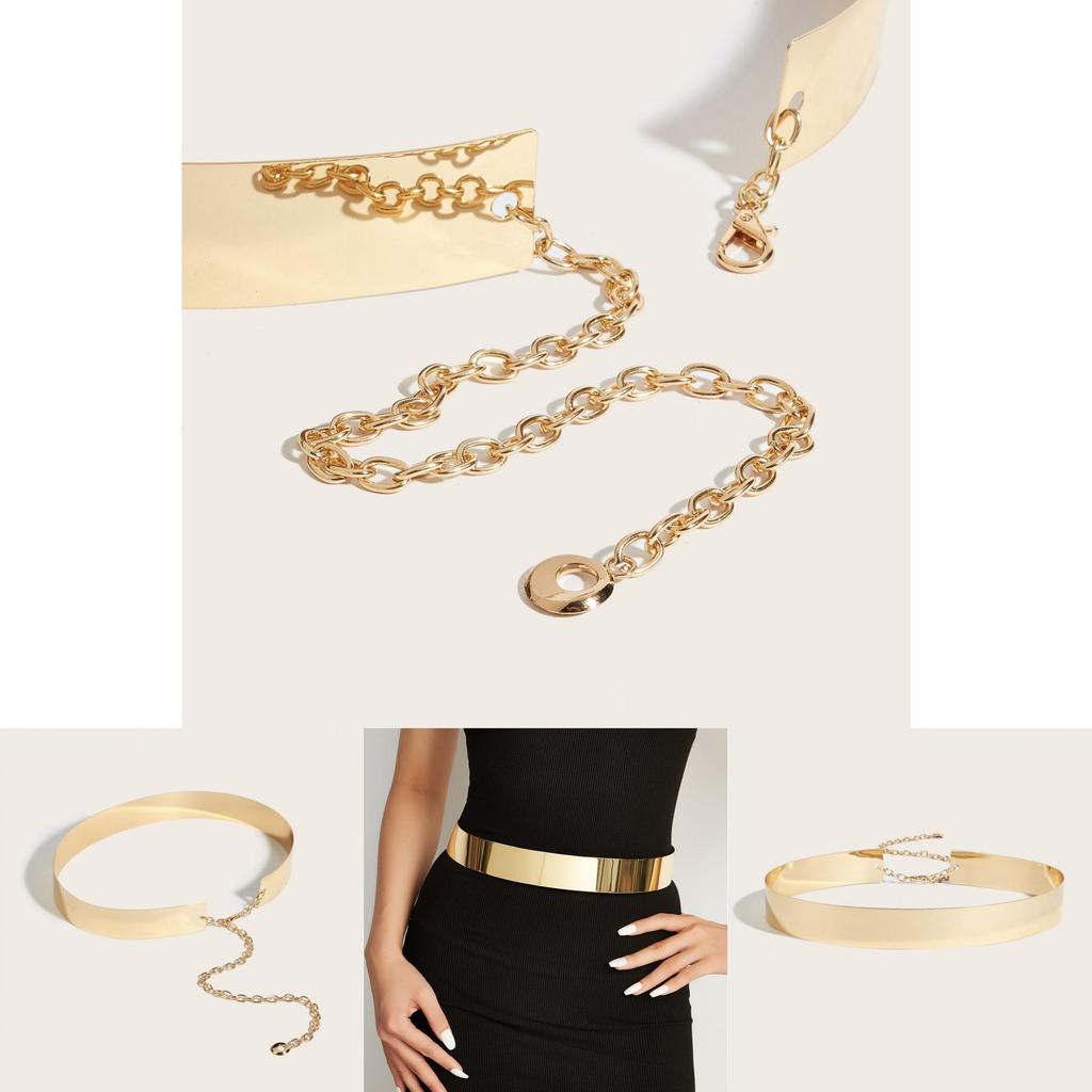 Gold Metal Belt With Lobster Clasp And Extended Chain For Daily Fashion Accessory