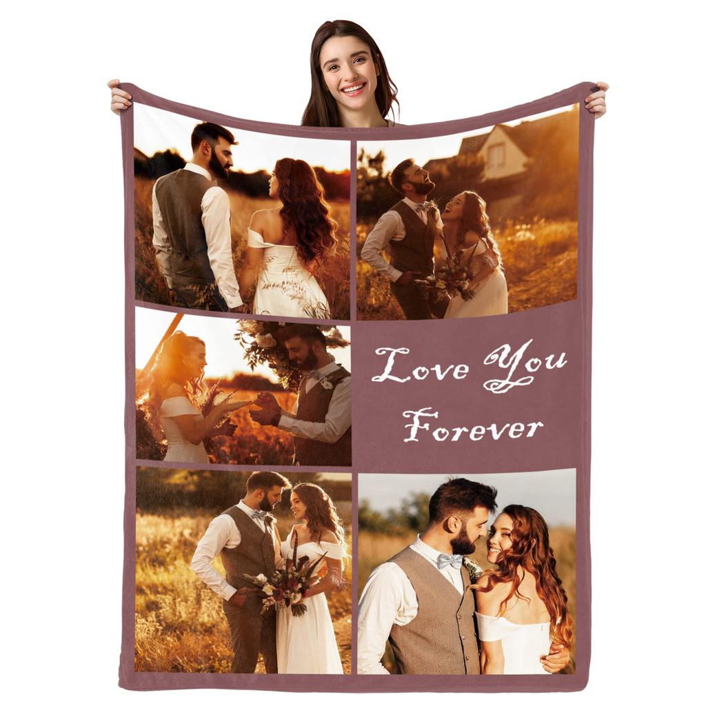 Custom Blanket with Words Picture Collage Customized Blankets,Birthday Souvenir Gifts Personalized Throw Blanket for Father, Mom