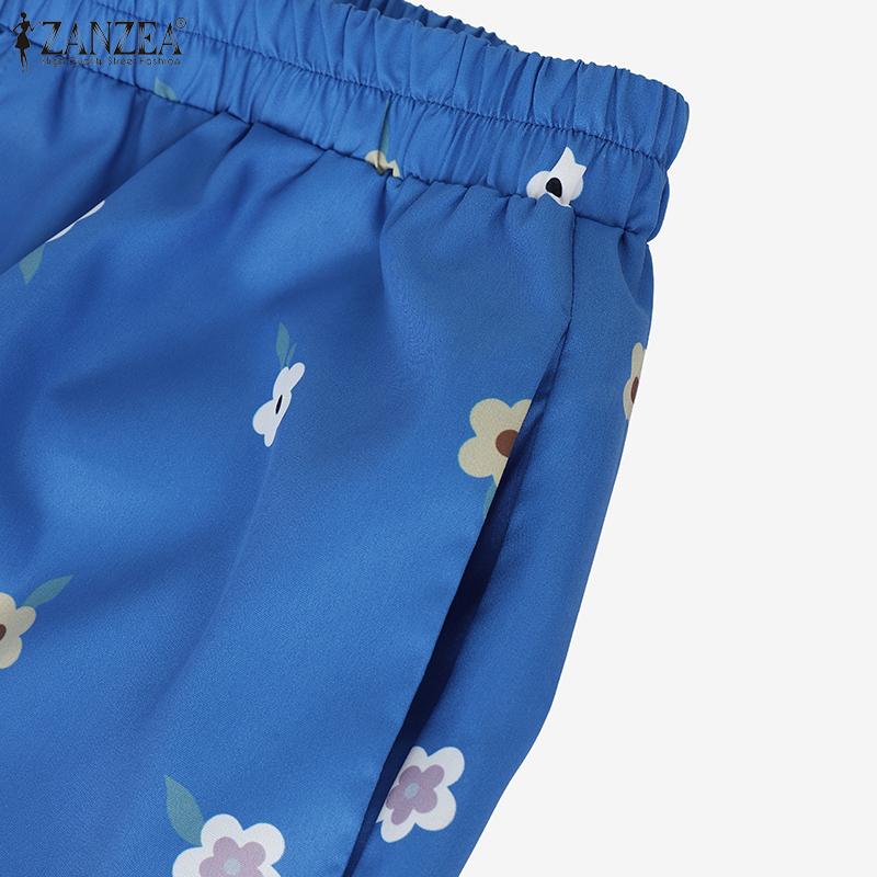 ZANZEA Women Casual Elastic Waist Loose Floral Print Pants