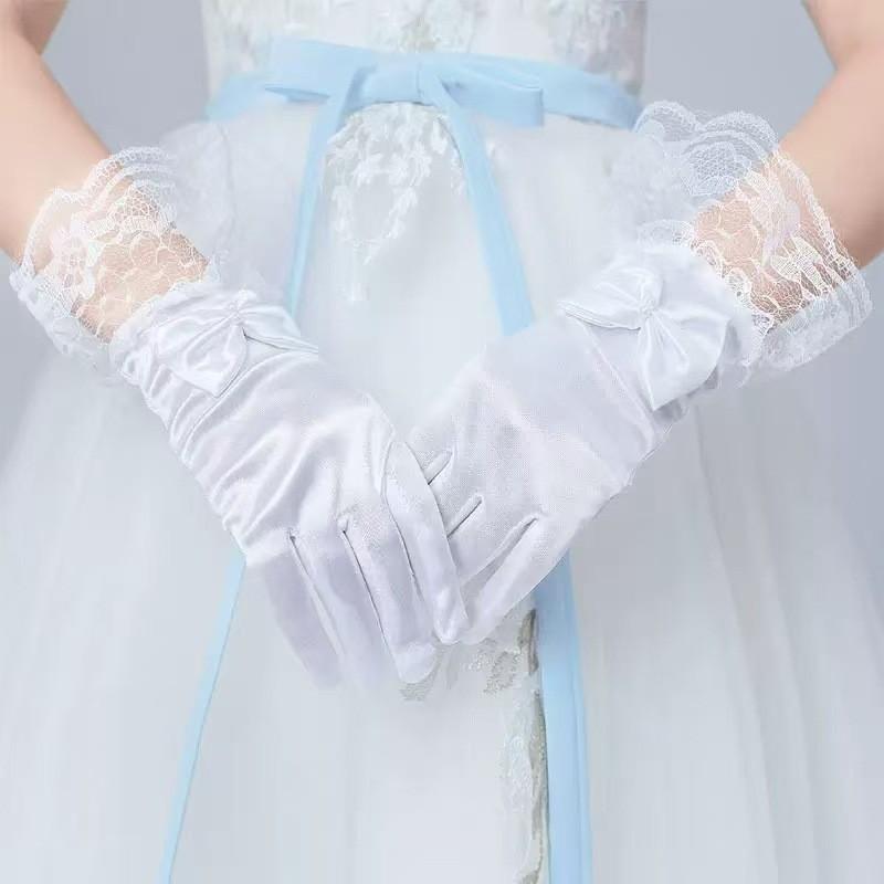 Childrens Artificial Pearl Necklace Set With Satin Gloves And Butterfly Bow Design For Stylish Casual Wear