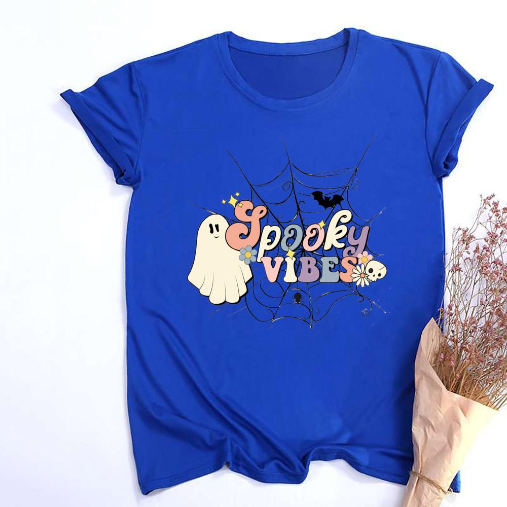 Retro Halloween Spooky Vibes Shirt Funny Halloween Unisex Short Sleeve Shirts Spooky Season TShirts Ghost Unisex Tee Clothes