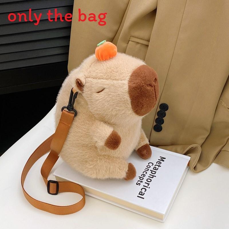 Cute Plush Capybara Backpack With Hat And Orange On The Head Design For Daily