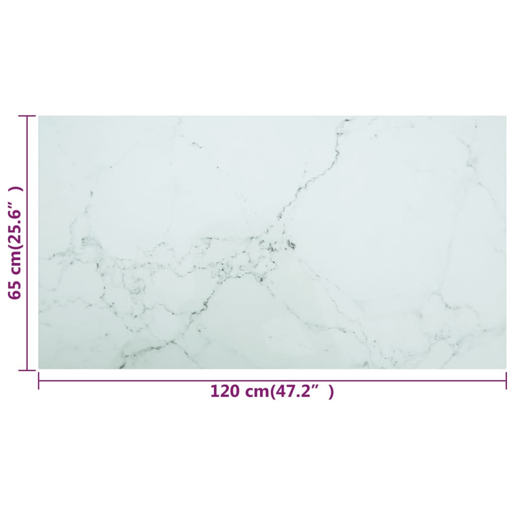 Vidaxl Blat Stołu, Biały, 120X65 Cm, 8 Mm, Szkło Z Teksturą Marmuru