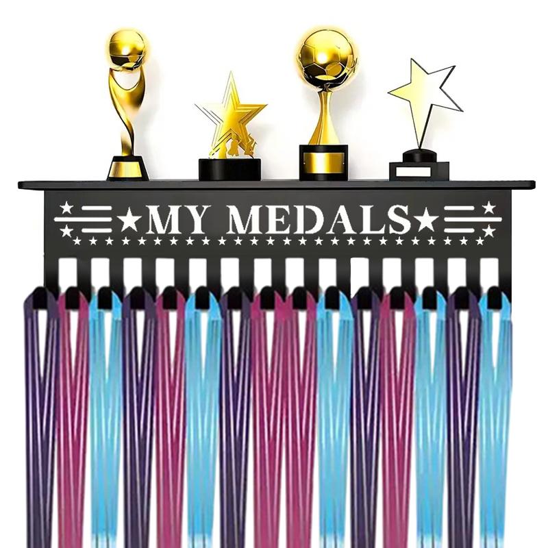 Heavy-Duty Metal Awards Trophy Display Stand Medal Hooks Wall Mount Organizer Medal Storage Holder Display Home Office Decor