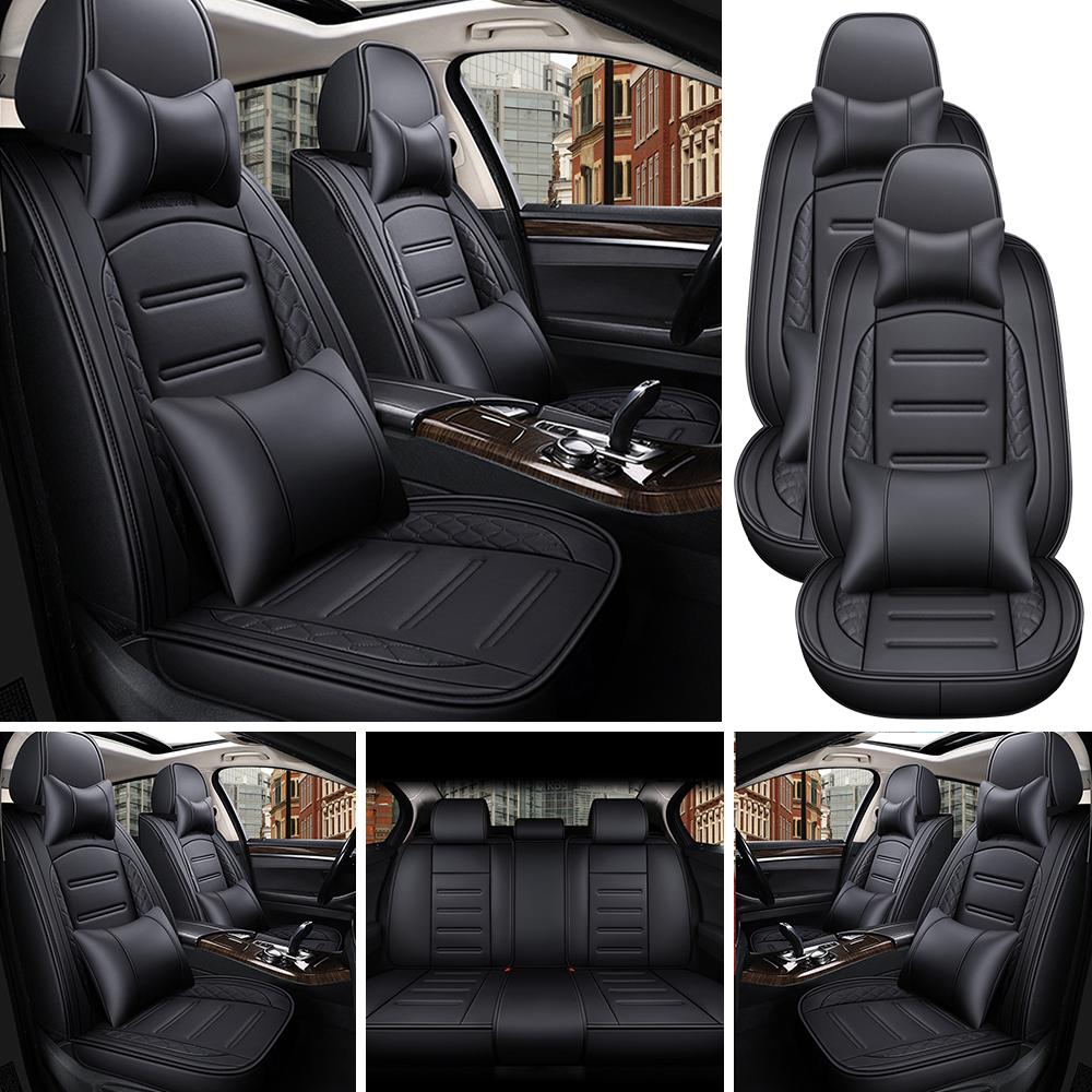 5-Seat PU Leather Universal Car Seat Covers Full Set Front Rear Seat Cushion Anti-scratch Protection For Sedan SUV,with Pillow