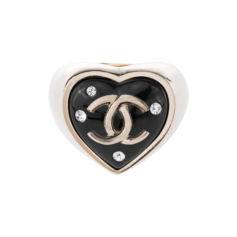 

CHANEL wide black love ring metal ring women s black чорний