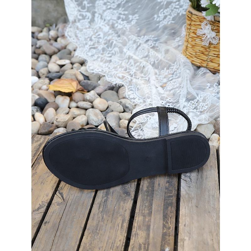 Plus-size Fashionable Thong Flat Sandals for Women, New Summer Style, Solid Color, Casual Wear, Elastic Band Sandals